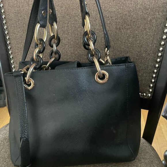 Michael Kors Small Cynthia Satchel Crossbody Black Leather - Picture 2 of 11